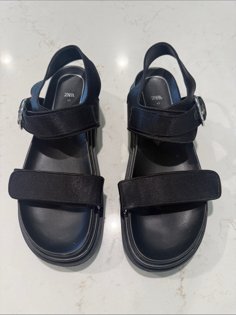 Zara Black Velcro Strap Platform Sandals